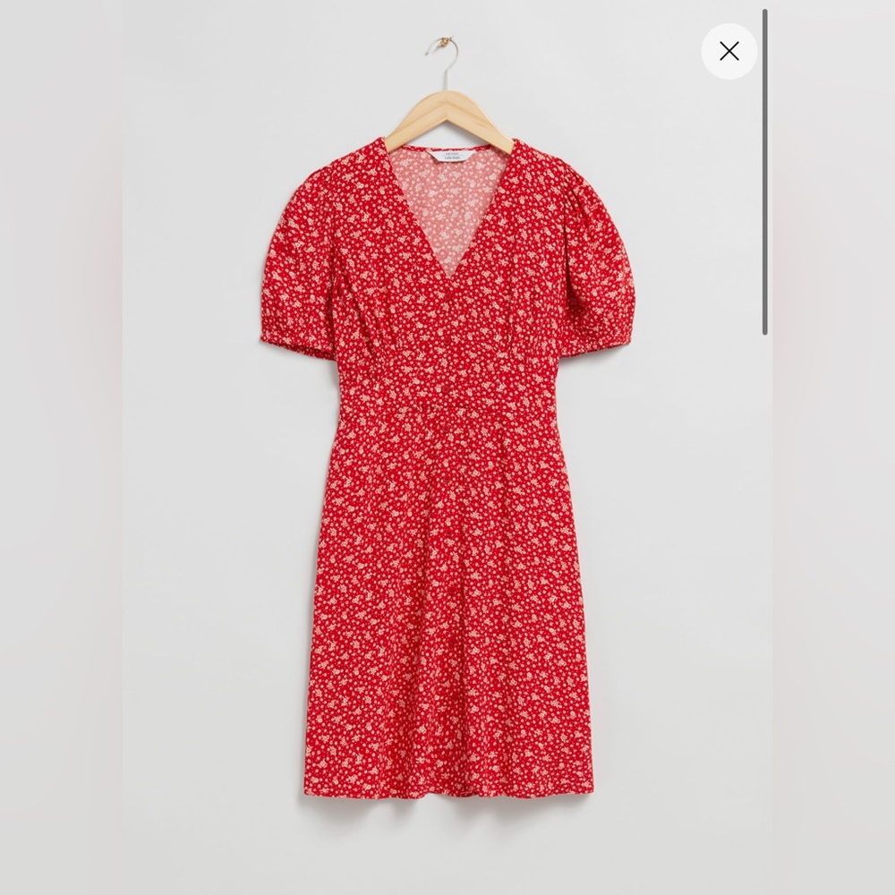 NWT Other Stories Printed Buttoned Mini Dress in Red Size 6